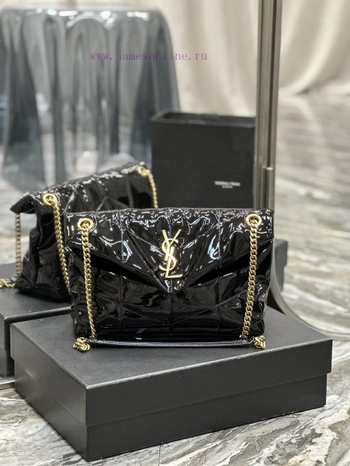 Yves Saint Laurent Bags New black gold buckle patent leatherLoulou Puffer_Quilted Chain Bag, the classic Y logo chai ehokvgwj - Image 2