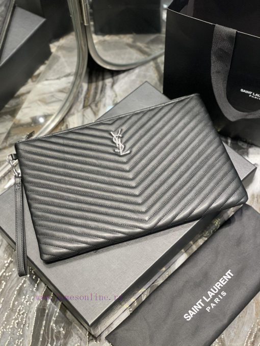 Yves Saint Laurent Bags 𝑴𝒐𝒏𝒐𝒈𝒓𝒂𝒎 Jacquard splicing file handbag, made of original calf leather satin lining, top zip op726q0q