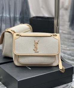 Yves Saint Laurent Bags Apricot colored cowhide paired with cotton and linenNiki_ popular linen color matching, a hi omw938up