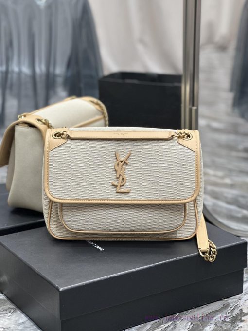 Yves Saint Laurent Bags Apricot colored cowhide paired with cotton and linenNiki_ popular linen color matching, a hi omw938up