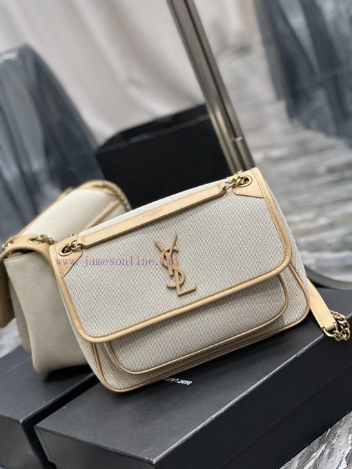 Yves Saint Laurent Bags Apricot colored cowhide paired with cotton and linenNiki_ popular linen color matching, a hi omw938up - Image 3