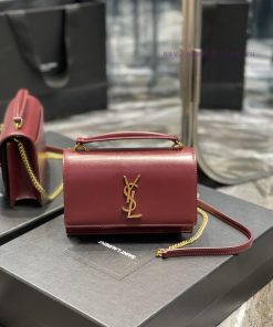 Yves Saint Laurent Bags 𝑺𝒖𝒏𝒔𝒆𝒕 𝑾𝒐𝒄 Wine red gold buckle toothpick pattern_Here comes the new sunset bag with toothp tn5aap50