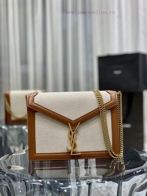 Yves Saint Laurent Bags 𝑪𝑨𝑺𝑺𝑨𝑵𝑫𝑹𝑨 _ Brown with cotton and linenThe latest synchronized CASSANDRA Italian imported co lnsc99y2 - Image 2