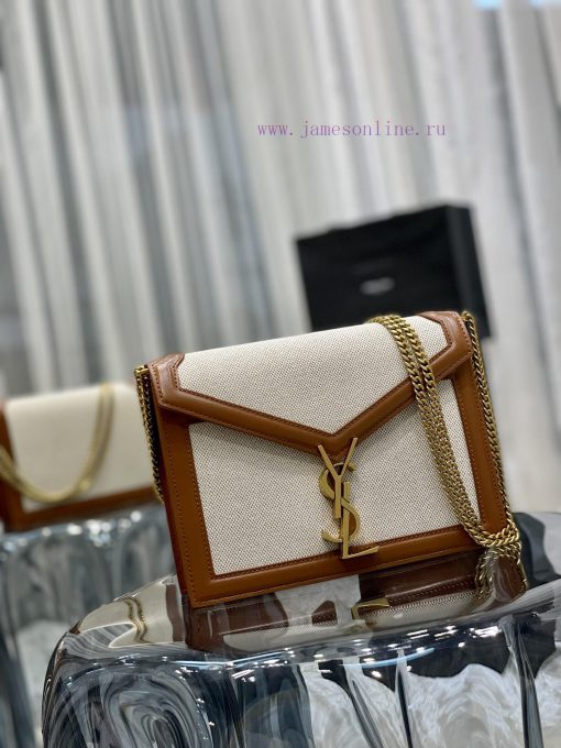 Yves Saint Laurent Bags 𝑪𝑨𝑺𝑺𝑨𝑵𝑫𝑹𝑨 _ Brown with cotton and linenThe latest synchronized CASSANDRA Italian imported co lnsc99y2 - Image 3