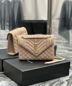 Yves Saint Laurent Bags NEW deep apricot color with gold buckle frosted finish𝑬𝑵𝑽𝑬𝑳𝑶𝑷𝑬 _ Matte SeriesMedium envelope vv2cxd25