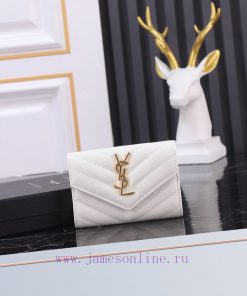 Yves Saint Laurent Bags SLoro Piana two fold short clip wallet card bag, original development, imported calf leather irvt7od8