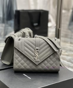 Yves Saint Laurent Bags Envelope Grey Silver BuckleMedium grained embossed quilted genuine leather envelope bagClass f8w1rmzb