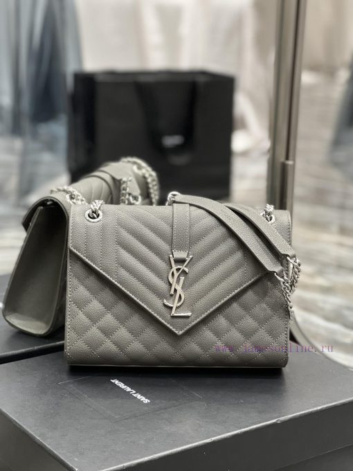 Yves Saint Laurent Bags Envelope Grey Silver BuckleMedium grained embossed quilted genuine leather envelope bagClass f8w1rmzb