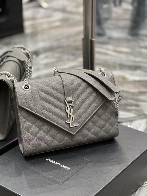 Yves Saint Laurent Bags Envelope Grey Silver BuckleMedium grained embossed quilted genuine leather envelope bagClass f8w1rmzb - Image 3