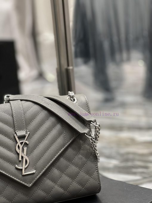 Yves Saint Laurent Bags Envelope Grey Silver BuckleMedium grained embossed quilted genuine leather envelope bagClass f8w1rmzb - Image 4