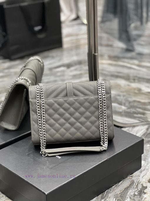 Yves Saint Laurent Bags Envelope Grey Silver BuckleMedium grained embossed quilted genuine leather envelope bagClass f8w1rmzb - Image 7