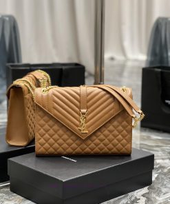 Yves Saint Laurent Bags Envelope Caramel Gold BuckleLarge grained embossed stitched genuine leather envelope bagClas muhdyja7