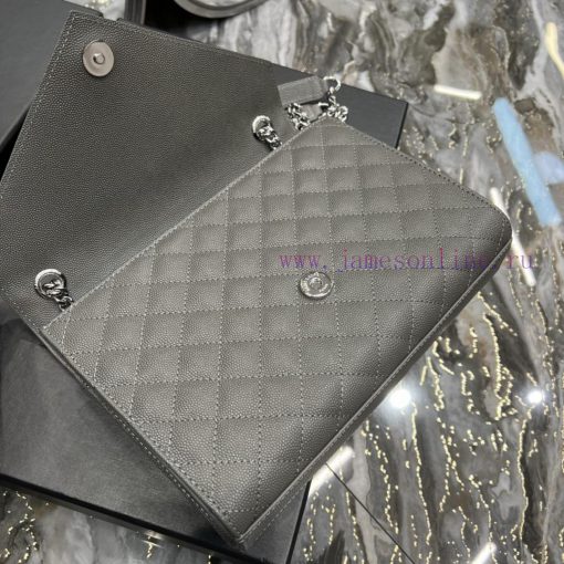 Yves Saint Laurent Bags Envelope Grey Silver BuckleMedium grained embossed quilted genuine leather envelope bagClass f8w1rmzb - Image 9