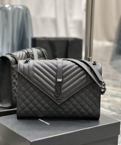 Yves Saint Laurent Bags Envelope Black BuckleLarge grained embossed stitched genuine leather envelope bagClassic is m38e3ht9