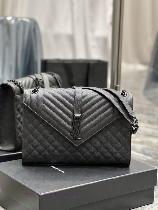 Yves Saint Laurent Bags Envelope Black BuckleLarge grained embossed stitched genuine leather envelope bagClassic is m38e3ht9