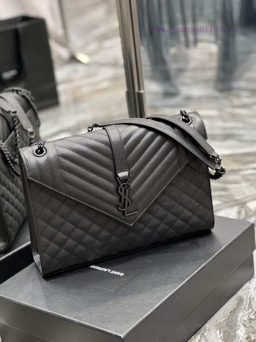 Yves Saint Laurent Bags Envelope Black BuckleLarge grained embossed stitched genuine leather envelope bagClassic is m38e3ht9 - Image 3