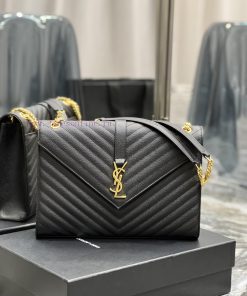 Yves Saint Laurent Bags Monogram Black Gold BuckleLarge grained embossed stitched genuine leather envelope bagClassi k9mc65vu