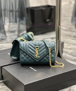 Yves Saint Laurent Bags Envelope turquoise green gold buckleSmall grained embossed stitched leather envelope bagClas ubu7tf1s
