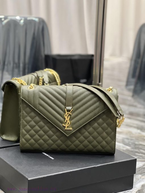 Yves Saint Laurent Bags Envelope Olive Green Gold BuckleLarge grained embossed stitched genuine leather envelope bag kdml7lz9