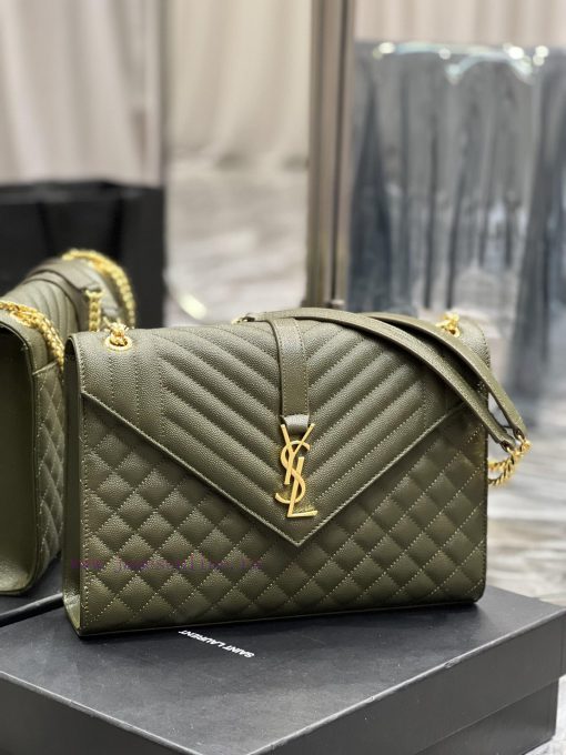 Yves Saint Laurent Bags Envelope Olive Green Gold BuckleLarge grained embossed stitched genuine leather envelope bag kdml7lz9 - Image 3