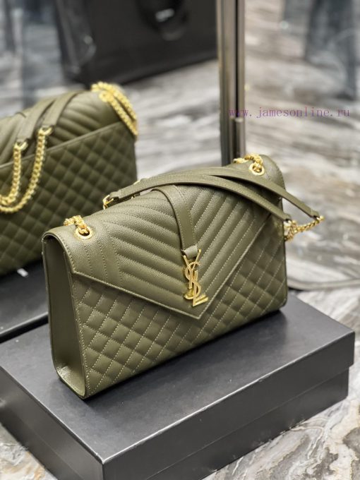 Yves Saint Laurent Bags Envelope Olive Green Gold BuckleLarge grained embossed stitched genuine leather envelope bag kdml7lz9 - Image 5