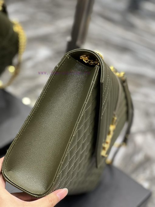 Yves Saint Laurent Bags Envelope Olive Green Gold BuckleLarge grained embossed stitched genuine leather envelope bag kdml7lz9 - Image 6