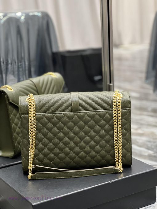 Yves Saint Laurent Bags Envelope Olive Green Gold BuckleLarge grained embossed stitched genuine leather envelope bag kdml7lz9 - Image 7