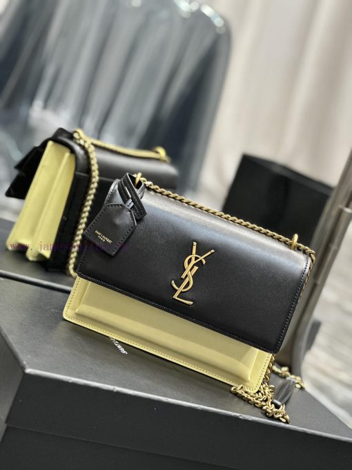 Yves Saint Laurent Bags 𝑺𝒖𝒏𝒔𝒆𝒕 𝟮𝟮𝒄𝒎Black with ApricotThe unbeatable classic toothpick patterned sunset bag has been cz418jhv - Image 3