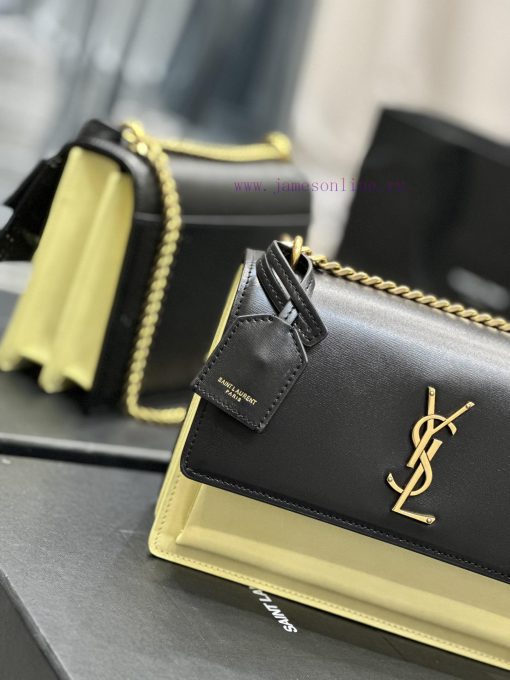 Yves Saint Laurent Bags 𝑺𝒖𝒏𝒔𝒆𝒕 𝟮𝟮𝒄𝒎Black with ApricotThe unbeatable classic toothpick patterned sunset bag has been cz418jhv - Image 5