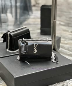 Yves Saint Laurent Bags Sunset_19cmBlack silver buckleThe unbeatable classic toothpick patterned sunset bag has been 4pyfnqrq