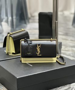 Yves Saint Laurent Bags Sunset_19cmBlack with apricot colorThe unbeatable classic toothpick patterned sunset bag has kc64ng1e