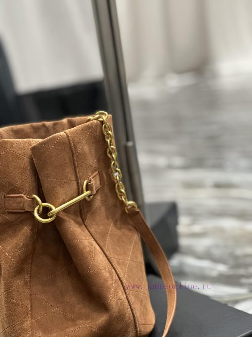 Yves Saint Laurent Bags LE MAILLON's new hook and loop bucket bag is made of Italian gold buckle suede, which is ver 26arta52 - Image 4