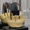 Yves Saint Laurent Bags Apricot SmallPANIER vegetable basket V-shaped hollow woven straw tote bag_The exquisite Pari igb9da0s
