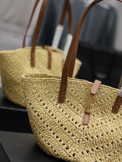 Yves Saint Laurent Bags Apricot SmallPANIER vegetable basket V-shaped hollow woven straw tote bag_The exquisite Pari igb9da0s - Image 5