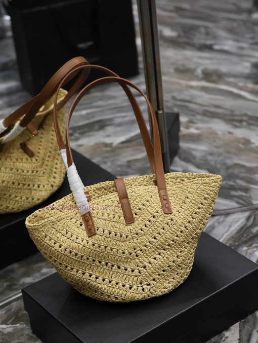 Yves Saint Laurent Bags Apricot SmallPANIER vegetable basket V-shaped hollow woven straw tote bag_The exquisite Pari igb9da0s - Image 9