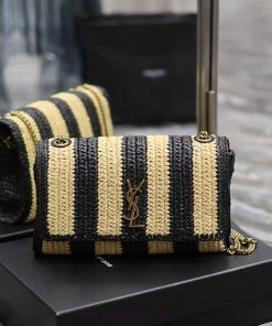 Yves Saint Laurent Bags Black apricot stripeKate_ Lafite Grass Weaving Craft Chain BagFull of artistic atmosphere~La 0nwxgm86