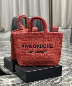 Yves Saint Laurent Bags 」 Red 」RIVE GAUCHE Lafite Grass Weaving Tote is full of artistic atmosphere~Lafite Grass Wea qsmykhn0