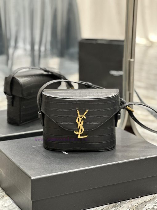 Yves Saint Laurent Bags JUNE Box Bag - Black Crocodile Pattern with Gold BuckleAdopting a front flip cover and a sha lofithgk - Image 2