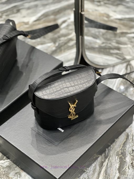 Yves Saint Laurent Bags JUNE Box Bag - Black Crocodile Pattern with Gold BuckleAdopting a front flip cover and a sha lofithgk - Image 6