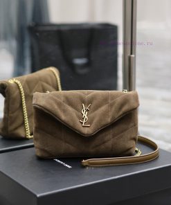 Yves Saint Laurent Bags Coffee gold buckle frosted leatherLoulou Puffer Mini_ Mini Crossbody Bag Comes in Full Packa sti8s6b0