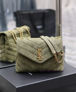 Yves Saint Laurent Bags Loulou_25cm military green frosted leatherA bag suitable for carrying in winter, it has arri bnurh7f0