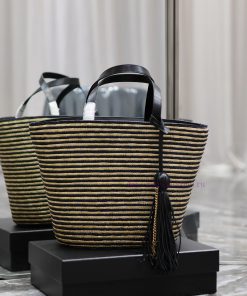Yves Saint Laurent Bags Black apricot stripeLafite Grass Vine Weaving Craft Bucket BagFull of artistic atmosphere~La 47wkzfyf