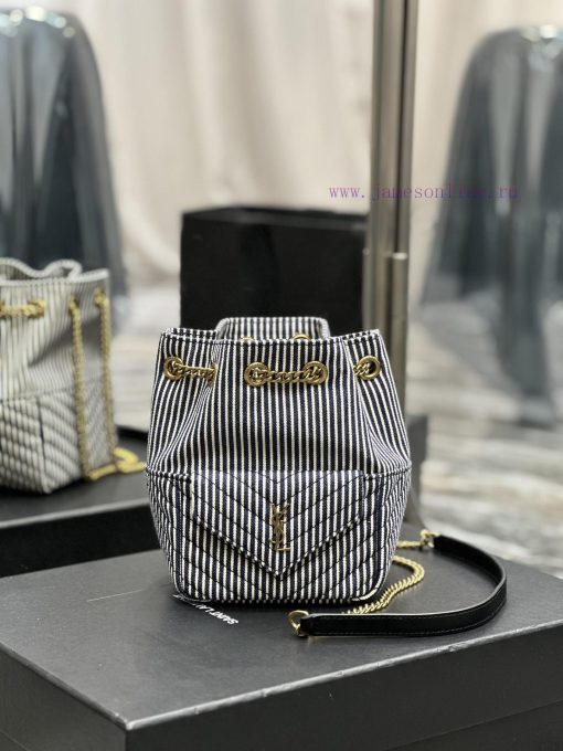 Yves Saint Laurent Bags NEW denim striped gold buckleJOE_The latest V-shaped quilted mini bucket bag has arrived. It tvkvx63a - Image 2