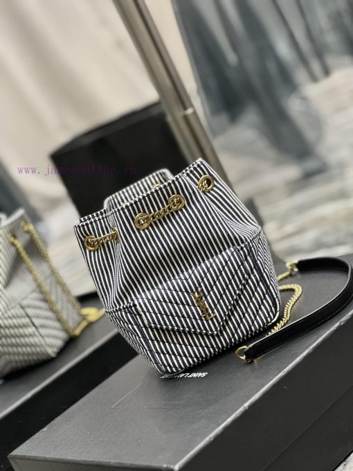Yves Saint Laurent Bags NEW denim striped gold buckleJOE_The latest V-shaped quilted mini bucket bag has arrived. It tvkvx63a - Image 3