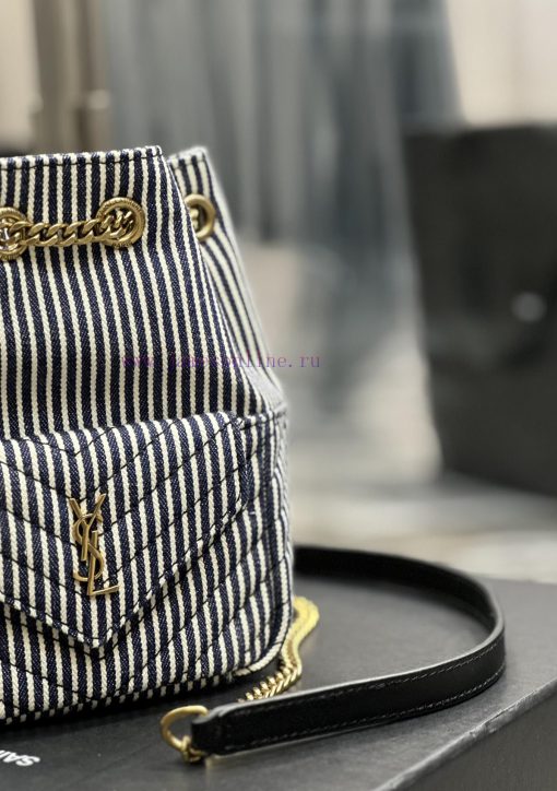 Yves Saint Laurent Bags NEW denim striped gold buckleJOE_The latest V-shaped quilted mini bucket bag has arrived. It tvkvx63a - Image 5