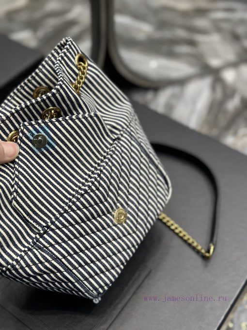 Yves Saint Laurent Bags NEW denim striped gold buckleJOE_The latest V-shaped quilted mini bucket bag has arrived. It tvkvx63a - Image 6