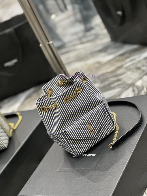 Yves Saint Laurent Bags NEW denim striped gold buckleJOE_The latest V-shaped quilted mini bucket bag has arrived. It tvkvx63a - Image 7