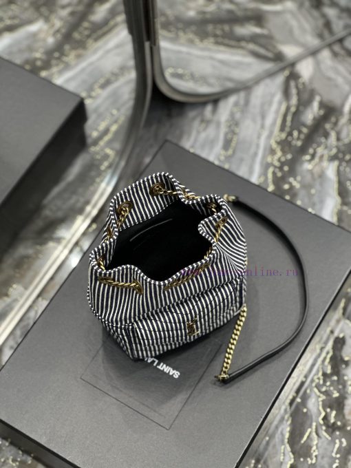 Yves Saint Laurent Bags NEW denim striped gold buckleJOE_The latest V-shaped quilted mini bucket bag has arrived. It tvkvx63a - Image 8