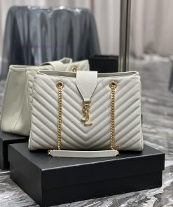 Yves Saint Laurent Bags White caviar embroidered with V-lineY's caviar cowhide large tote bag/shopping bagThe iconic zzbbtx7k