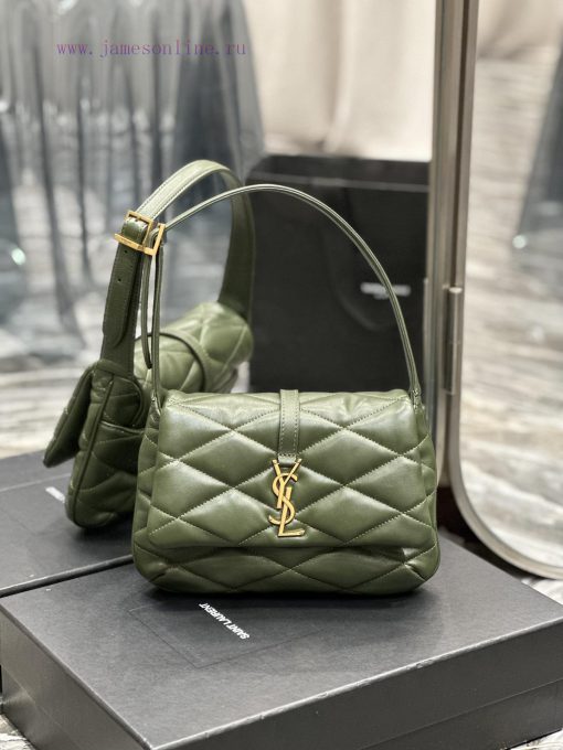 Yves Saint Laurent Bags NEW Green Gold Button Sheepskin_The LE 57 series quilted armpit bag, these days without an a 2kwb21e5